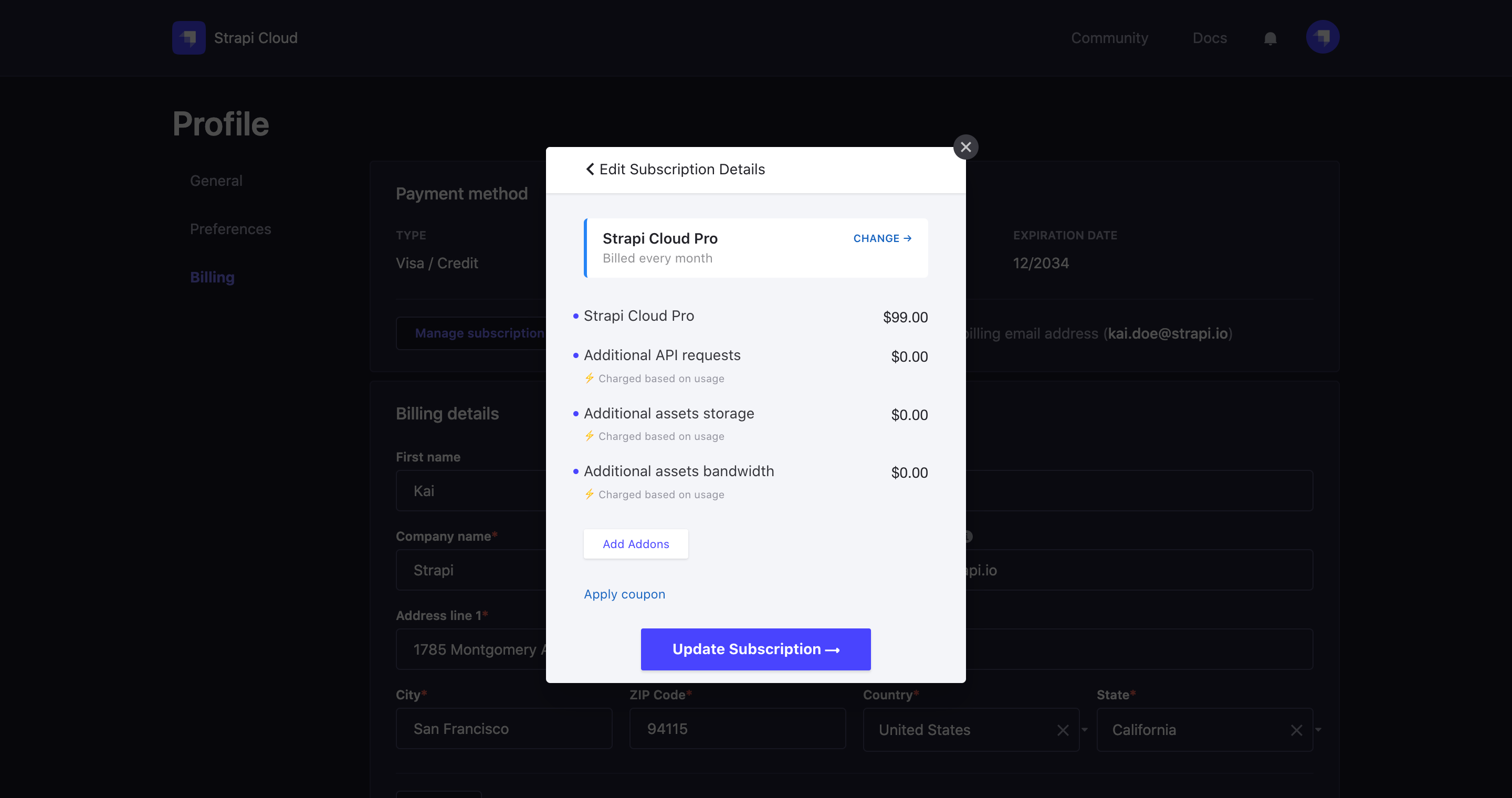 Subscription edition modal